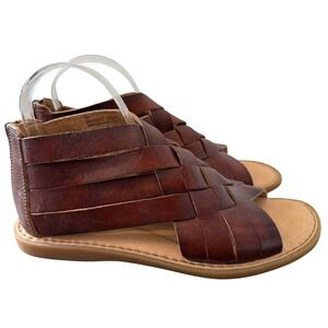 Born Womens Brown Leather Woven Gladiator Sandals Back Zip Flat Size 8M Boho